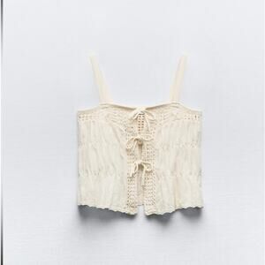 Zara Women’s Crochet Tie Top Cream Sz M Boho Prarie Cottagecore Festival